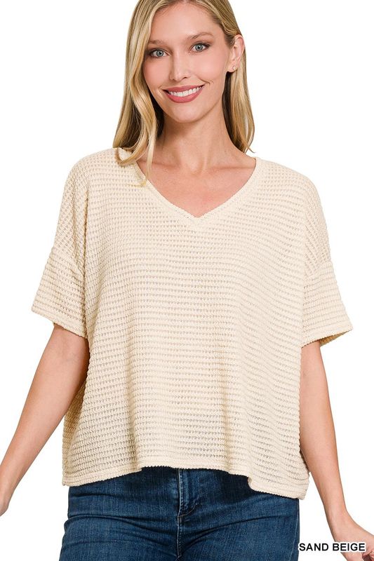 Drop Shoulder Short - Sleeve Jacquard Sweater