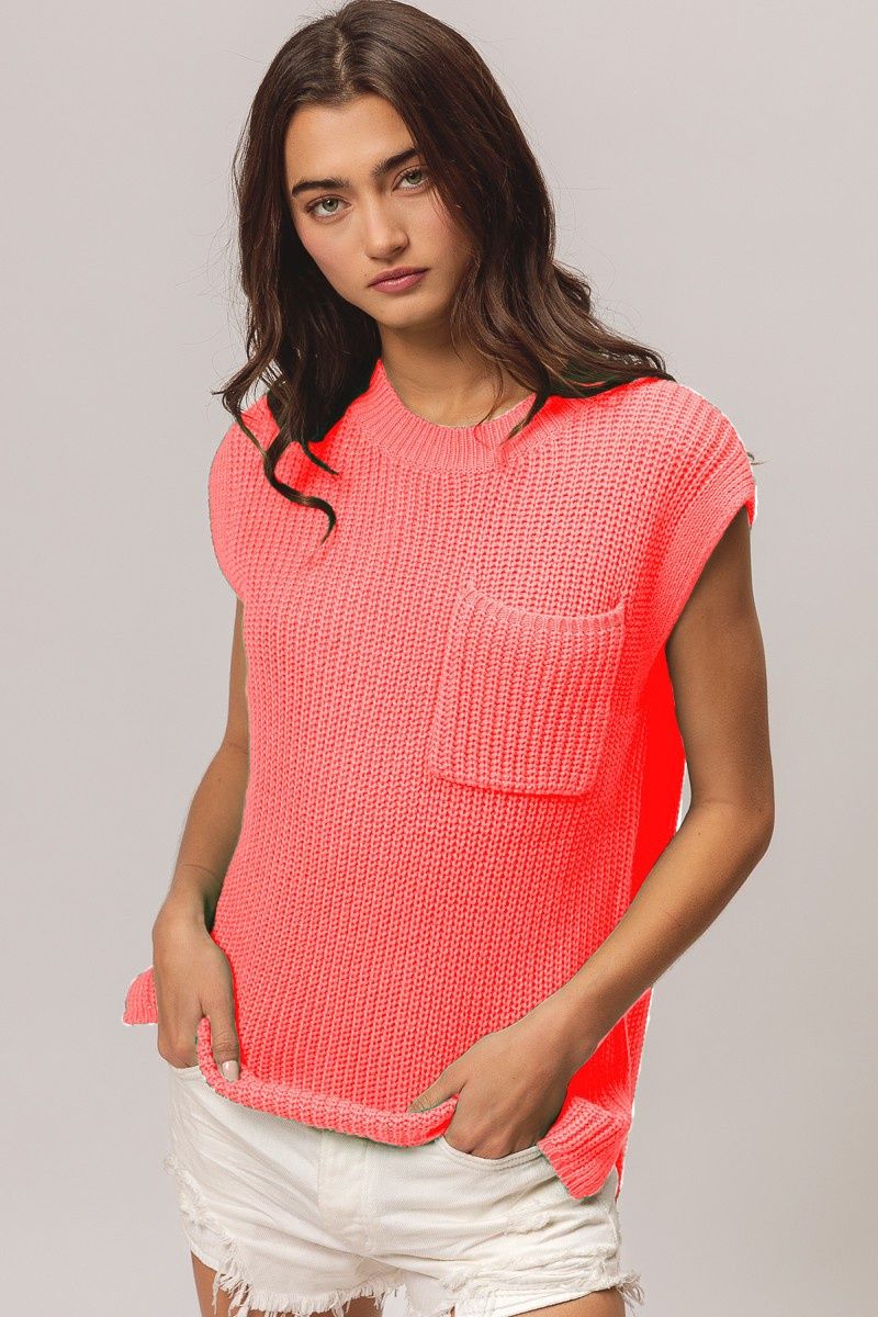 Sleeveless Patch Pocket Midweight Sweater
