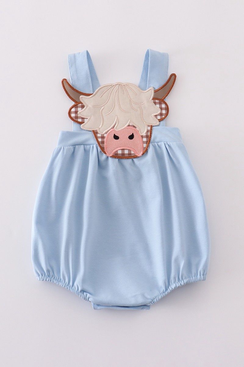 Blue Highland Cow Applique Bubble