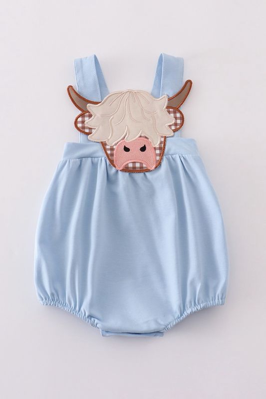 Blue Highland Cow Applique Bubble