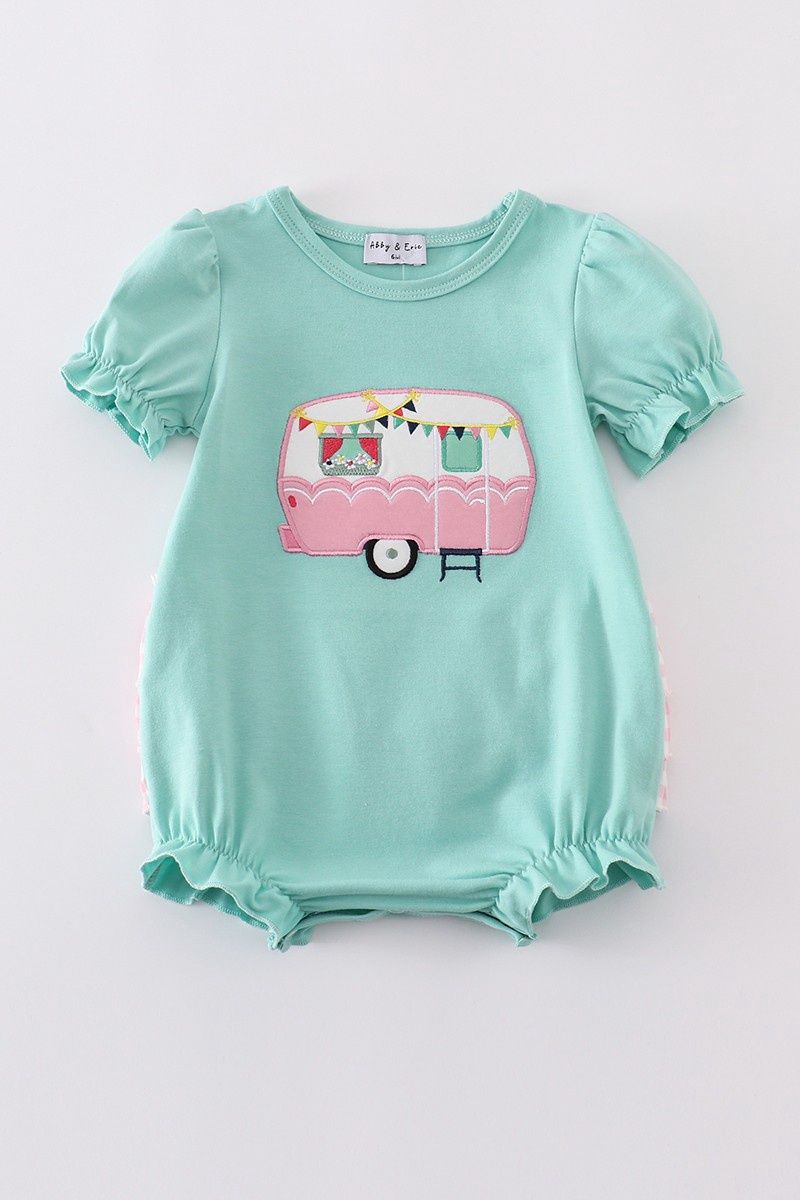 Green Camper Applique Ruffle Bubble