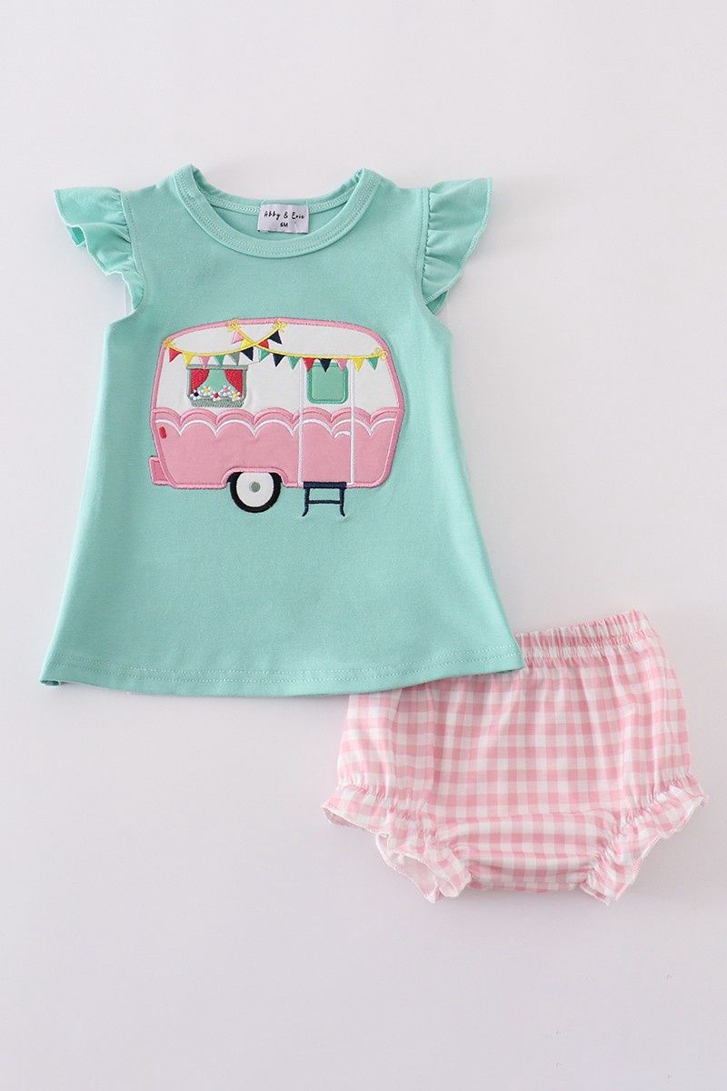 Green Camper Applique Bloomer Set