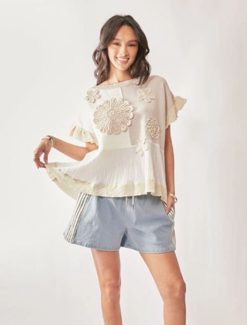 Mix &amp; Match Patchwork Textured Fabric Sweater Reg/Plus