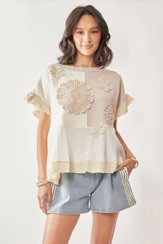 Mix &amp; Match Patchwork Textured Fabric Sweater Reg/Plus