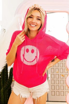 Low Gauge Half Sleeve Smiley Hoodie
