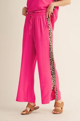 Side Leopard Accent Casual Pants