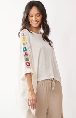 Drop Shoulder Batwing Crochet Trim Top