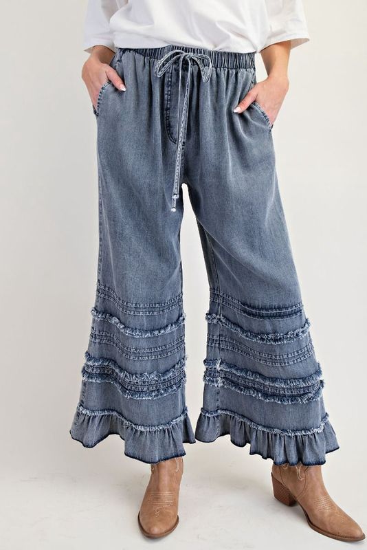 Self Fray Washed Chambray Pants Reg/Plus