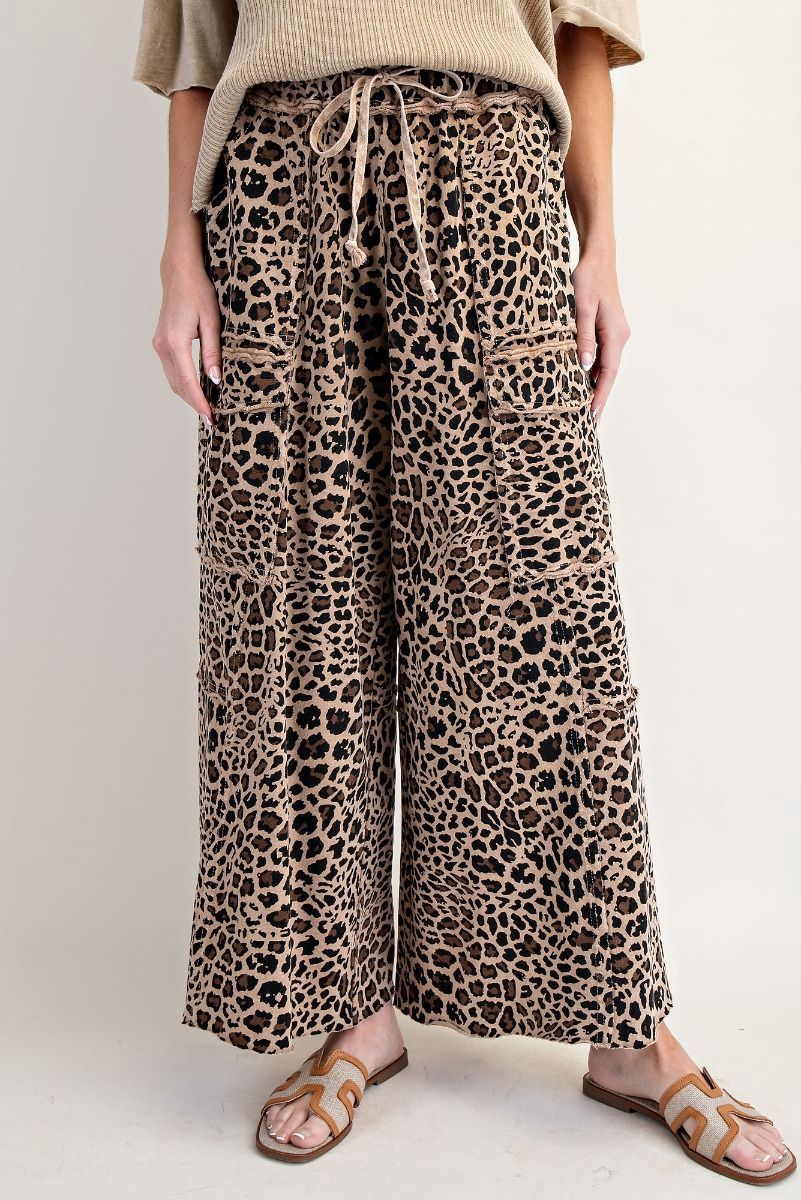 Animal Printed Terry Knit Cargo Pants