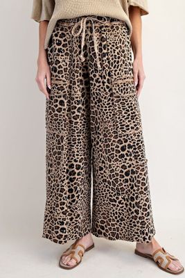 Animal Printed Terry Knit Cargo Pants