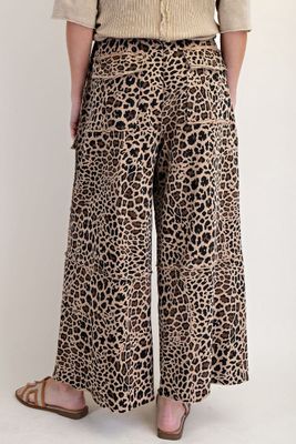 Animal Printed Terry Knit Cargo Pants