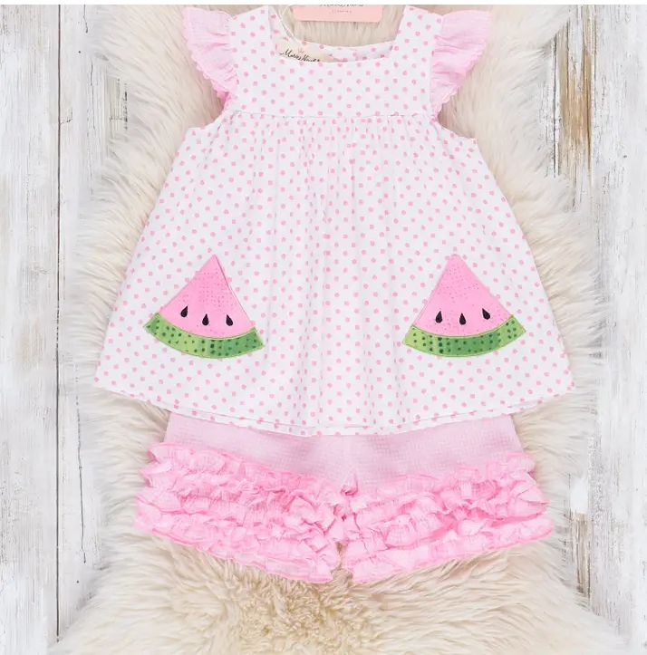 Dotty Watermelon Embroidered Icing Ruffle Outfit