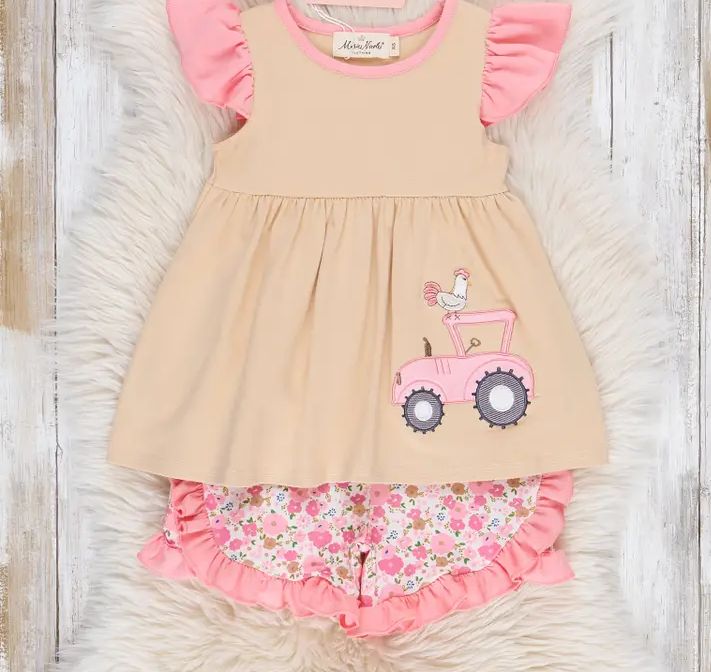 Sweet Tractor Ride Floral Ruffle Outfit