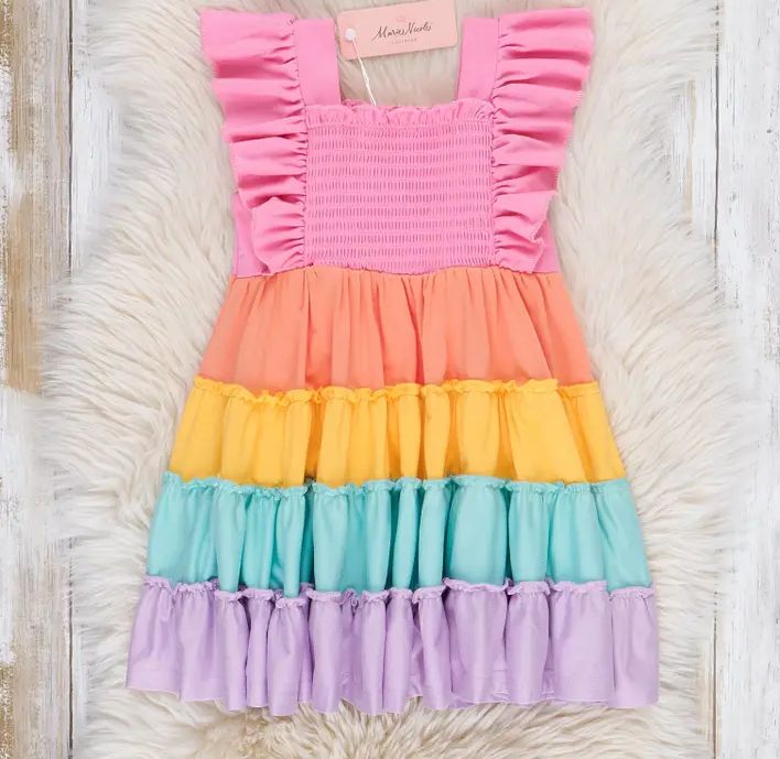 Tiered Color Blocked Rainbow Dress