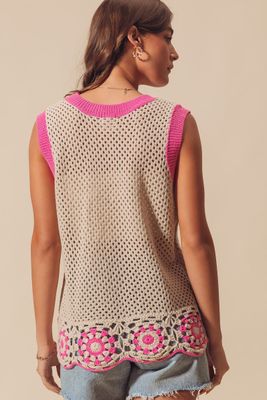 Flower Embellished Crochet Vest Top