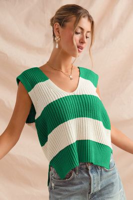 Loose Fit Stripe Deep V Neck Sweater Top