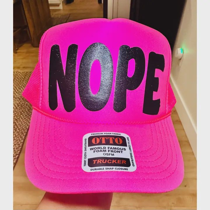 3D Glitter Puff Black Vinyl Nope Neon Pink Foam Trucker Hat