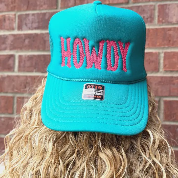 Howdy Embroidered Jade Trucker Hat