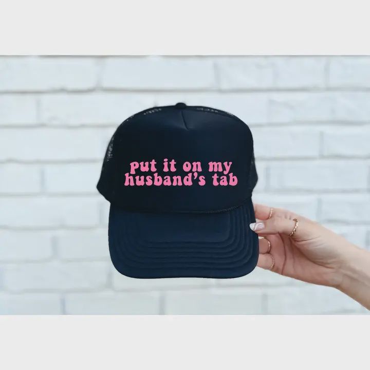 Husband&#39;s Tab Black Trucker Hat/Pink Ink