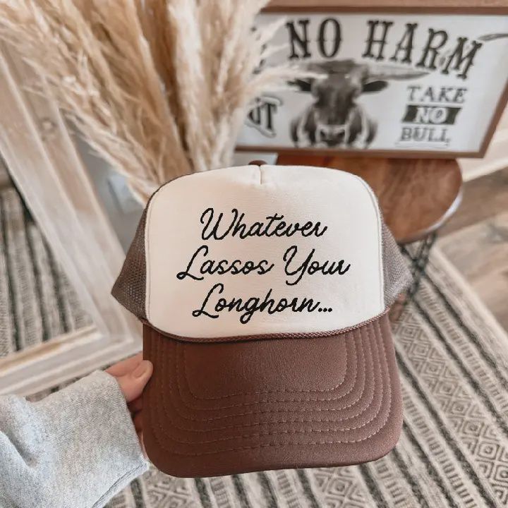 Whatever Lassos Your Longhorn Brown &amp; Tan Trucker Hat