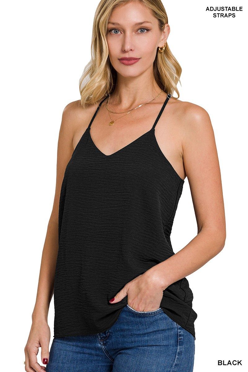 Woven Adjustable Strap V-neck Cami Top