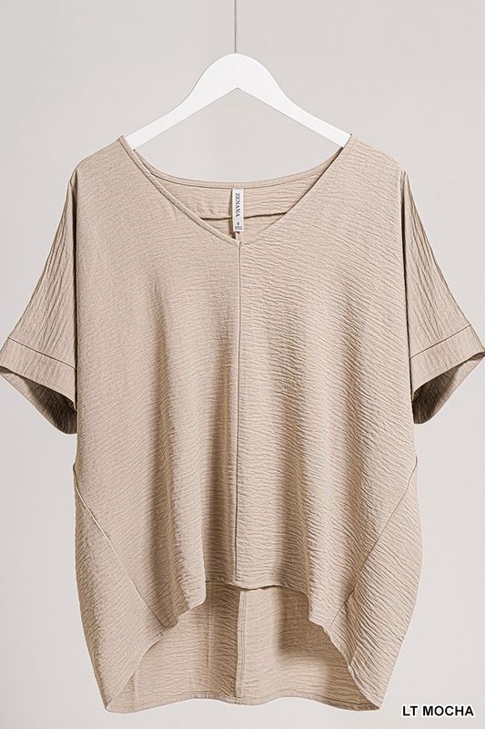 Woven Airflow V-neck Dolman Short Sleeve Top