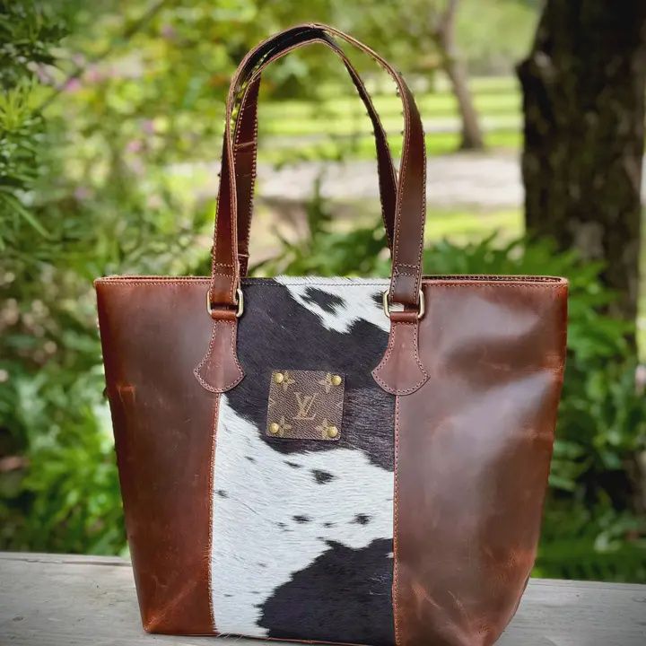 Upcycled Lv Cowhide Leather Tote Bag