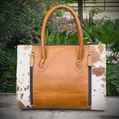 Upcycled Tooled Leather Cowhide Satchel Shoulder Western Bag