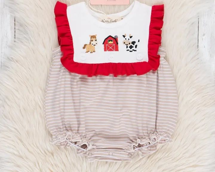 Barnyard Fun Embroidered Ruffle Bubble