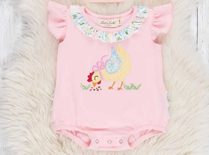 Grazing Hen Embroidered Ruffle Bubble