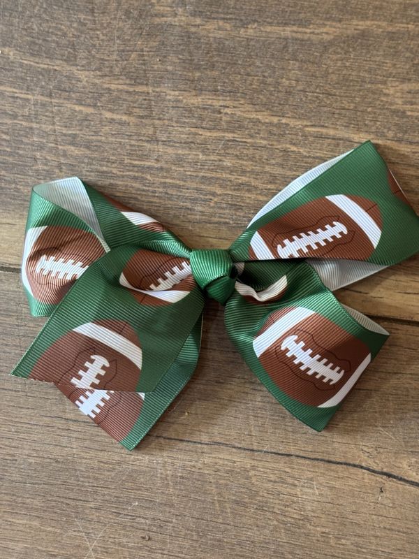 Green Hairbow with Footballs