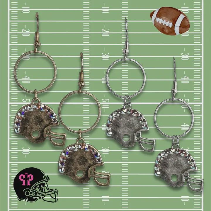 Football Helmet Earring with Austrian Crystals-Gold