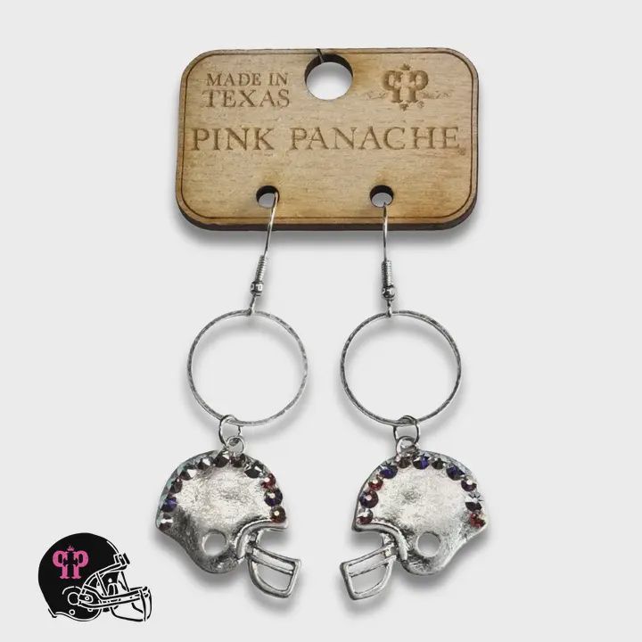Football Helmet Earring with Austrian Crystals-Silver