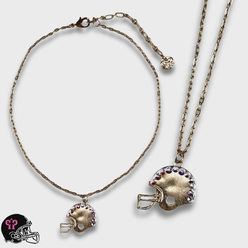 Football Helmet Necklace with Austrian Crystals-Gold
