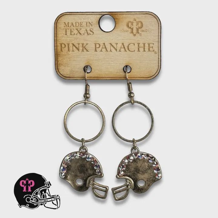 Football Helmet Earring with Austrian Crystals-Gold