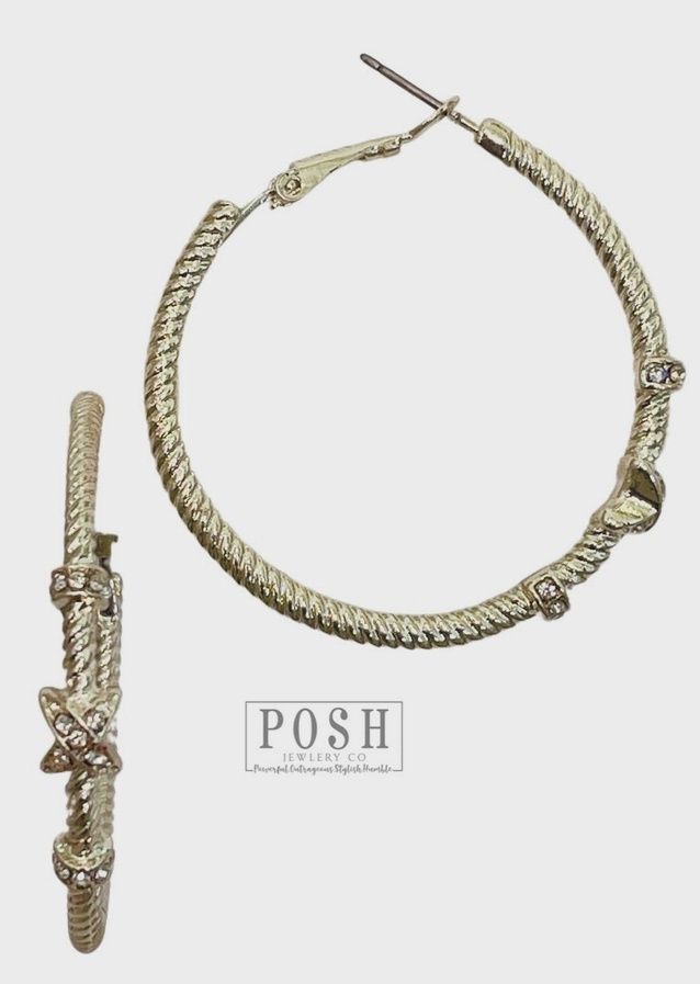 Gold Cable Hoop Earring Rhinestones