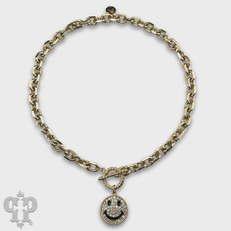 Gold Happy Face Charm Necklace