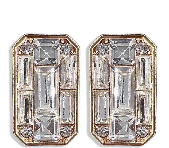 Rectangle Rhinestones Stud Earring-Gold