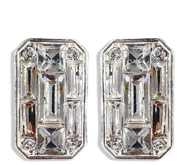 Rectangle Rhinestones Stud Earring-Silver