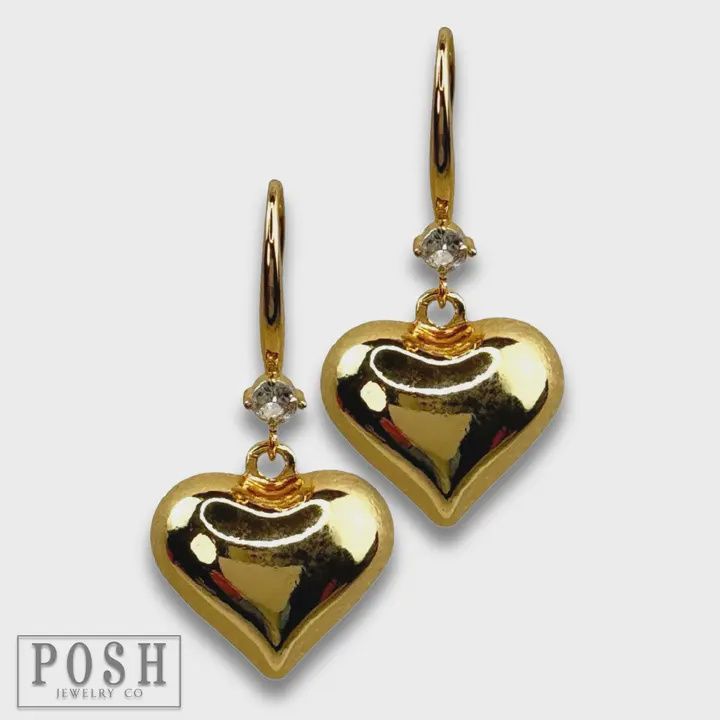Gold Shiny Finish Puffed Heart Charm Earring