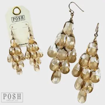 Golden Sparkling Teardrop Bead Chandelier Earrings