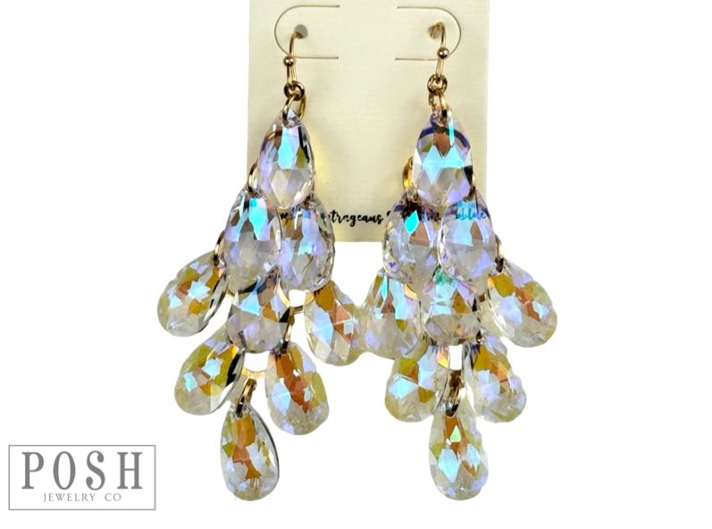 Iridescent Sparkling Teardrop Bead Chandelier Earrings