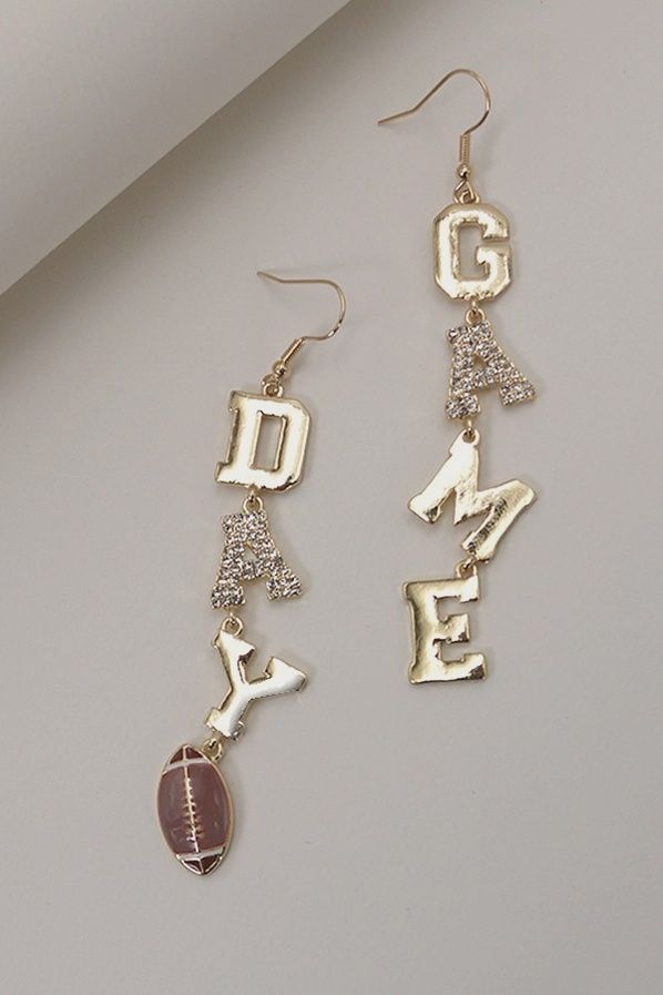 Game Day Foot Ball Rhinestone Gold Drop Earrings