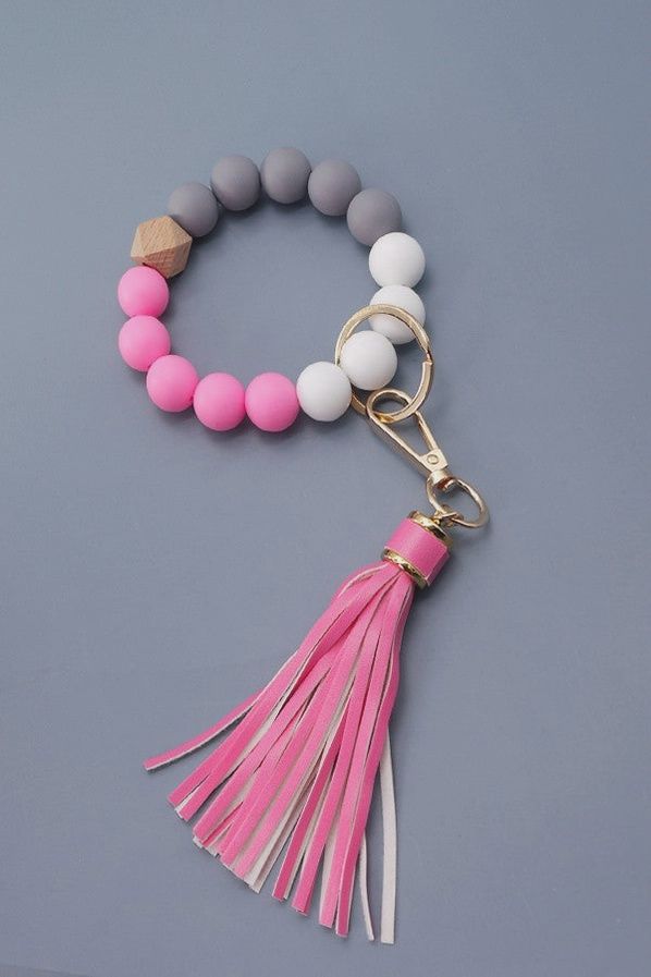Rubbery Bead Tassel Bracelet Key Holder