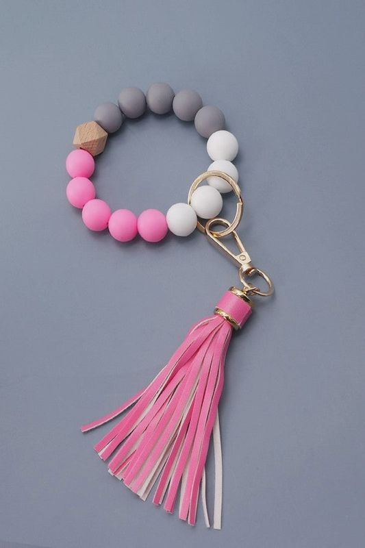 Rubbery Bead Tassel Bracelet Key Holder