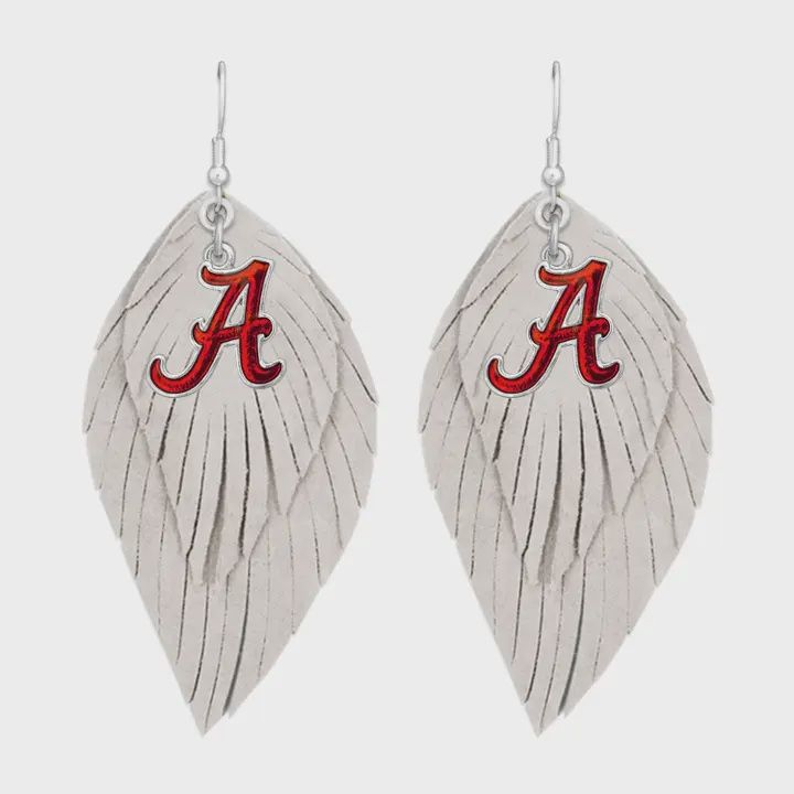 Alabama Crimson Tide Iridescent Logo Boho White Earrings