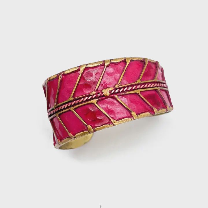 Brass Patina Bracelet – Pink Arrows