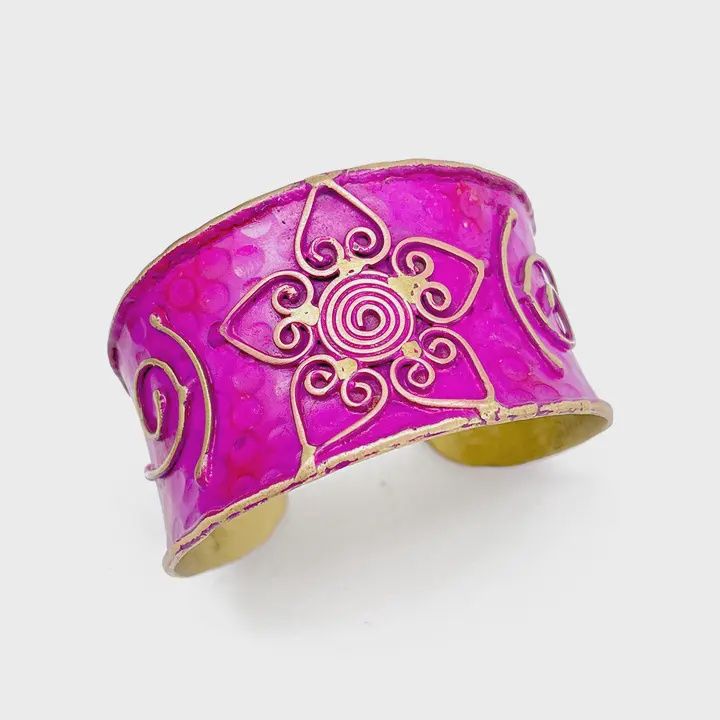 Brass Patina Bracelet – Pink Lotus