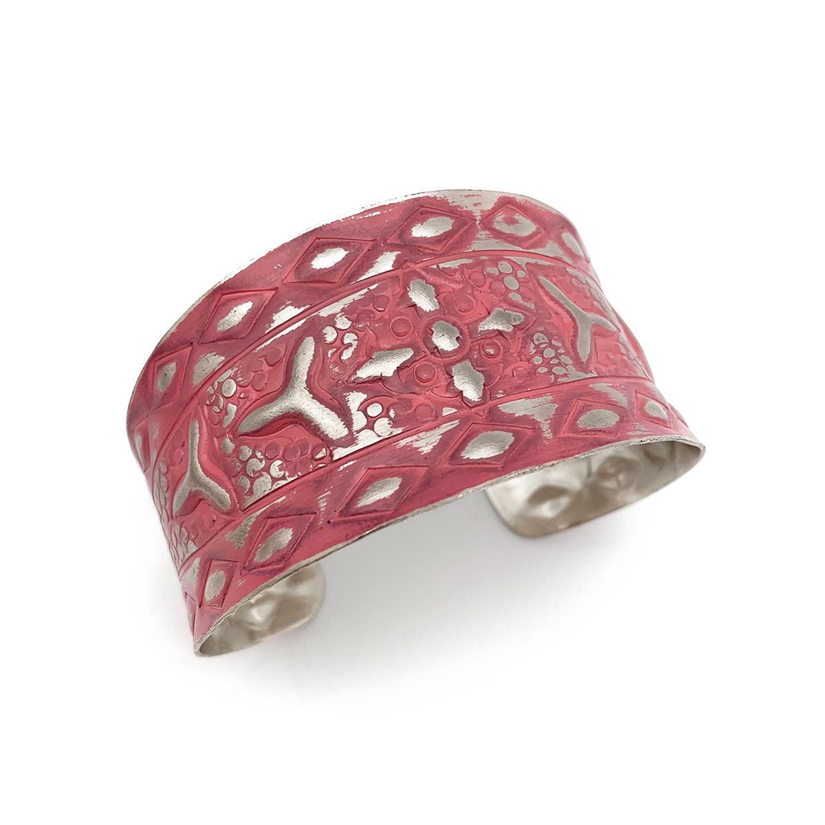 Silver Patina Bracelet – Pink Linear Shapes