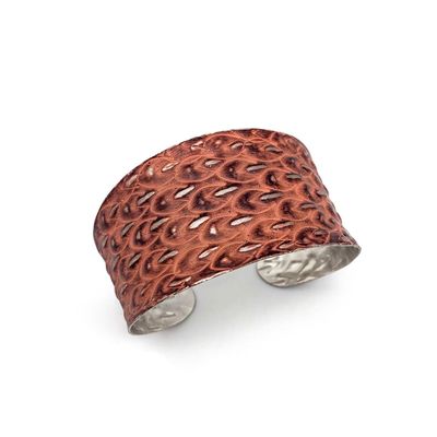 Silver Patina Bracelet – Rust Feather Print